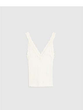 Madewell Ivory White Lace-Trim V-Neck Tank Top NZ773 Large